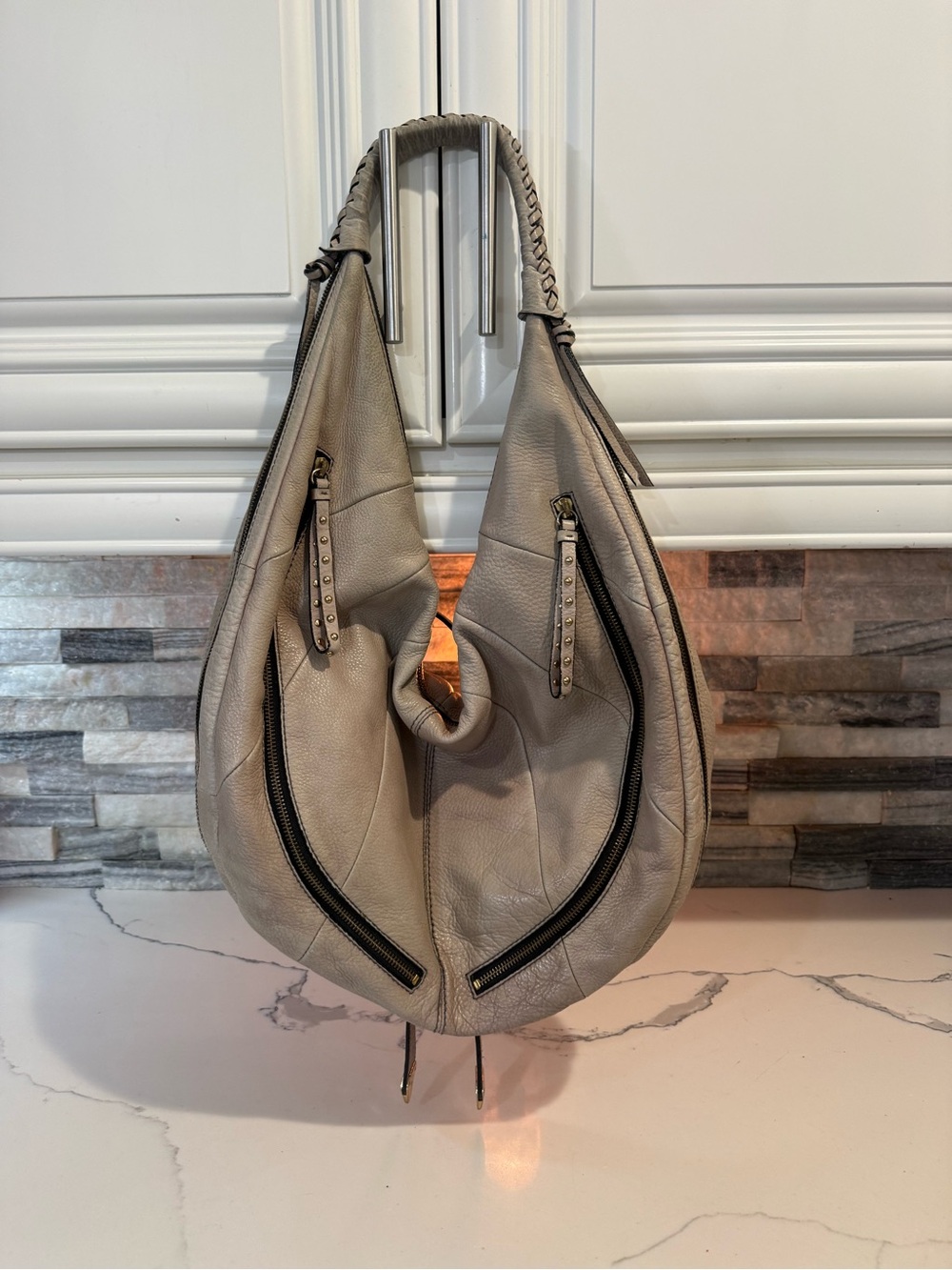 orYANY Cream Leather Hobo Bag with Studded Hardware